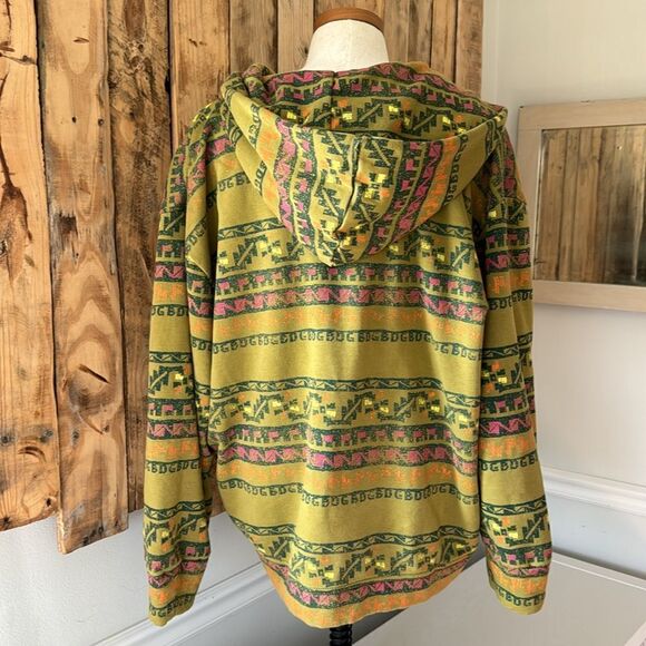 BDG Oversized Boho Open Front Hoodie Sweatshirt Front Pockets Aztec Print Sz XS - Picture 8 of 14
